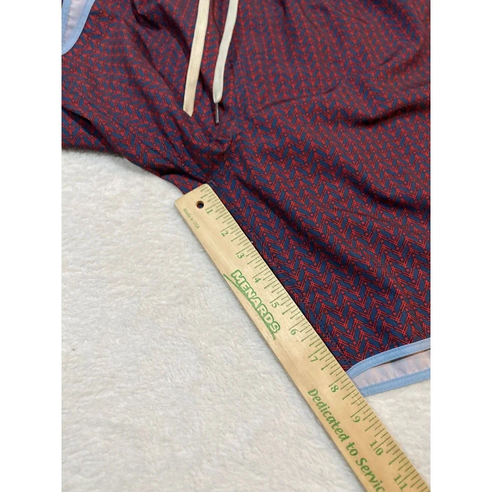 Fair Harbor Mens XL Swim Trunks Red Navy Chevron Geometric BreezeKnit Liner 7.5